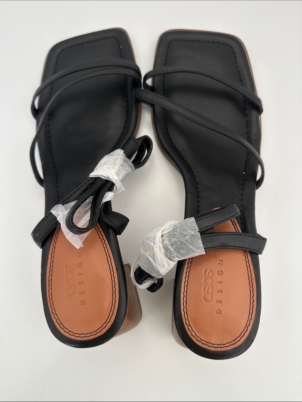 ASOS Black Strappy Square-Toe Sandals with Tan Insole
